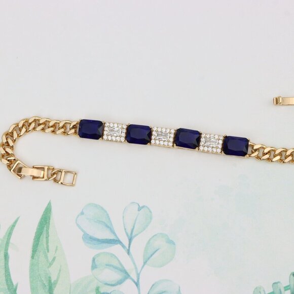 "Rose Gold Bracelet with Deep Blue and White Crystal Accents, XPBL0811 - Picture 3 of 12